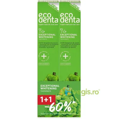 Pachet Pasta de Dinti pentru Albire cu Bergamota, Uleiuri de Lamaie si Kalident 2x75ml