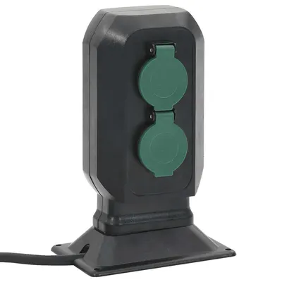vidaXL Priză de exterior cu țăruș și 4 căi, negru/verde, 15,5x11x24 cm