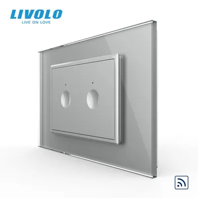 Intrerupator dublu tactil, control telecomanda RF, standard italian, cu rama sticla, 3M Gri