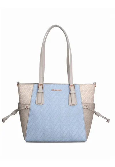 Geanta shopper din piele ecologica Lumina Monogrammed - Albastru