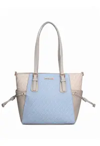 Geanta shopper din piele ecologica Lumina Monogrammed - Albastru