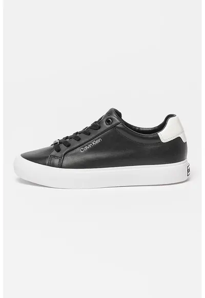 Pantofi sport de piele si piele ecologica - Negru/Alb optic