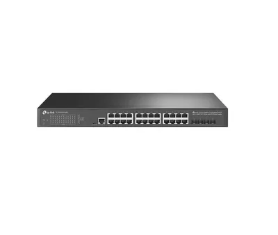 "JetStream™ 24-Port Gigabit L2+ Managed Switch with 4 10GE SFP+ Slots and UPS Power Supply PORT: 24× Gigabit RJ45 Ports, 4× 10G