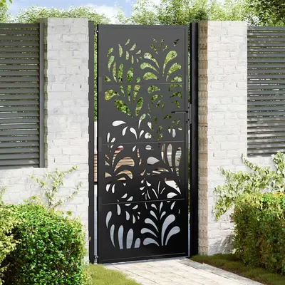 vidaXL Poartă de grădină neagră 100x200 cm, model ondulat din oțel
