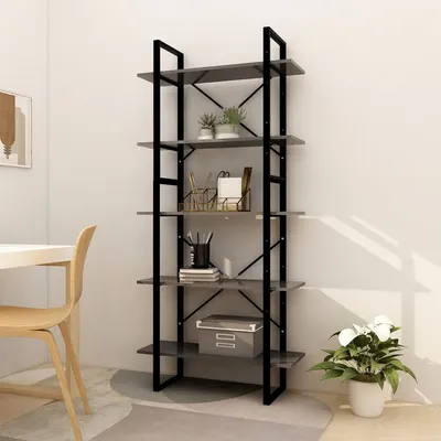 vidaXL Bibliotecă cu 5 rafturi, gri, 80x30x175 cm, lemn prelucrat
