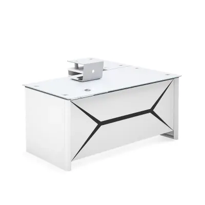 Birou managerial Iluma , structura metalica si blat sticla securizata, dimensiuni W1600 × D800 × H750 mm, White
