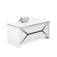 Birou managerial Iluma , structura metalica si blat sticla securizata, dimensiuni W1600 × D800 × H750 mm, White