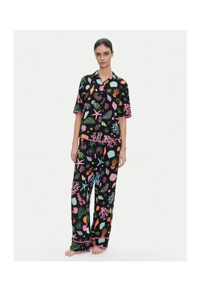 Pijamale dama negru - imprimeu marin colorat