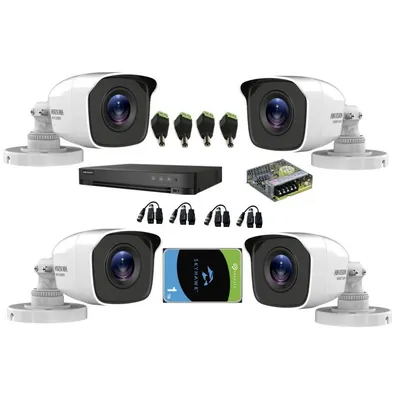 Kit 4 camere bullet TurboHD 5 MP, IR 20m, IP66 cu DVR Turbo HD 4 canale, sursa 6A si HDD 1 TB