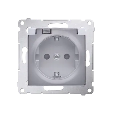 Priza Schuko IP44 cu obturator si rama, capac transparent, 16 A, 250V~, borne cu surub,silver mat metalic