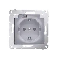 Priza Schuko IP44 cu obturator si rama, capac transparent, 16 A, 250V~, borne cu surub,silver mat metalic
