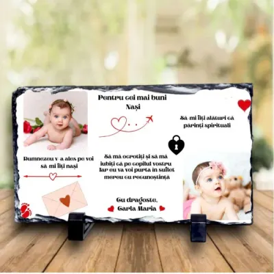 Ardezie personalizata Cadou pentru Nasii de botez