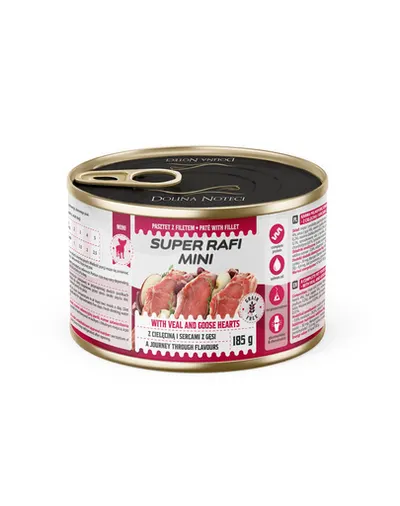 SUPER RAFI Mini cu vițel și inimi de gâscă 185 g hrană umedă pentru câini de talie mică