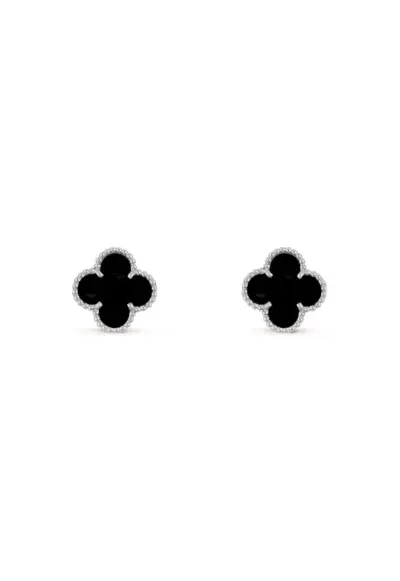 Cercei onyx 1 - 5cm - placat cu aur alb 14K - cristale zirconia - negru