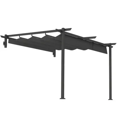 Outsunny Pavilion, 3 x 3 m Pergolă, Acoperiș de terasă rezistent la vânt, Montare pe perete, Acoperiș ajustabil, pentru grădină, terasă, Gri închis | Aosom Romania