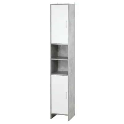 Dulap Baie Kleankin pentru Economisire Spațiu, cu 2 Uși din PAL, Efect Ciment, Gri-Alb, Dimensiuni 30x30x180cm, Ideal pentru Organizare | Aosom Romania