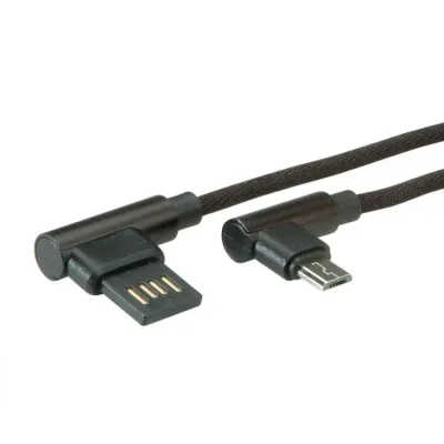 Cablu reversibil micro USB-B 2.0 la USB-A unghi T-T 0.8m Negru, Roline 11.02.8720*