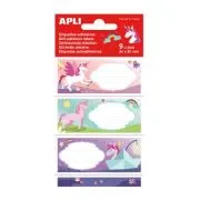 Etichete scolare Apli, 81x36 mm, 3 file, design unicorni