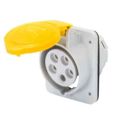 Priza industriala incastrata 10° HP - IP44/IP54 - 3P+N+E 32A 100-130V 50/60HZ - YELLOW - 4H - Strangere cu surub