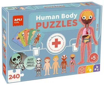Set de 5 puzzle-uri Apli Kids - Corpul uman cu o înălțime de 70 cm, 240 piese