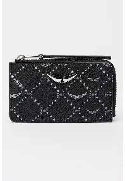 Portcart de piele cu model - Negru