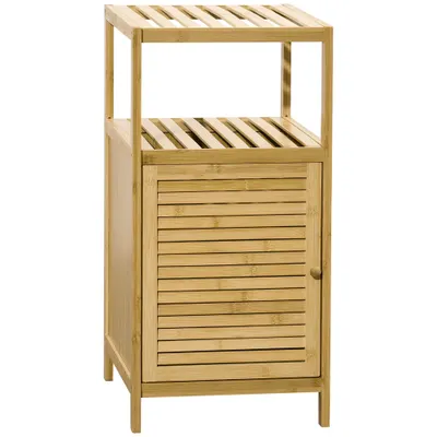 Kleankin Mobilier de Baie din Bambus cu Dulăpior cu Ușă și Rafturi, 33x36,5x67 cm, Lemn Natural | Aosom Romania