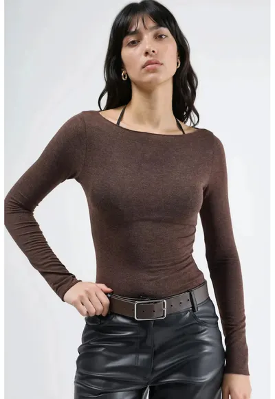Bluza dama - decolteu barca - maro jerseu - Maro