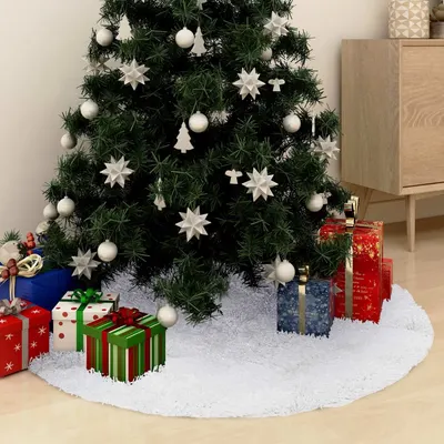 vidaXL Fustă de brad de Crăciun, albă, 122 cm, blană artificială