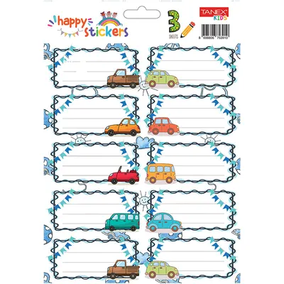 Etichete scolare autoadezive, 30buc/set, Tanex, Masini