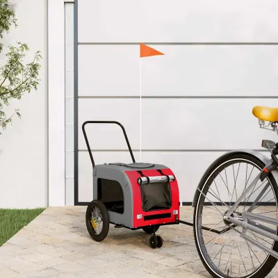 vidaXL Remorcă de bicicletă pentru animale de companie Roșu și gri