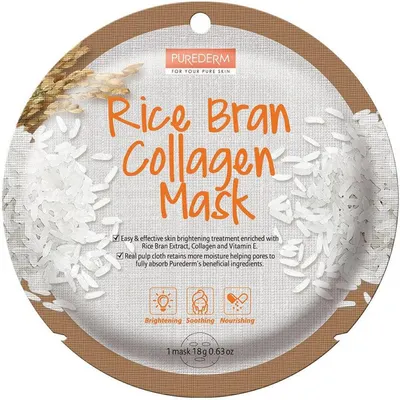 Purederm Mască facială foaie Rice Bran Collagen, 18 ml