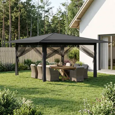 vidaXL Gazebo cu 4 pereți laterali 4 x 4 m Gri deschis și antracit