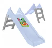 Tobogan pentru copii Mochtoys Pastel Blue cu sistem de atasare furtun apa, Scara si baza larga, Material durabil si robust, Utilizare interiorexterior