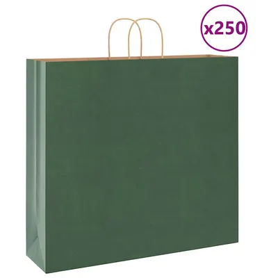 vidaXL Pungi de hârtie 250 buc cu mânere verde 54x15x49 cm