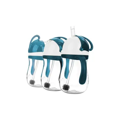 Cana de antrenament Akuku BlueGrey 280ml anti-varsare cu manere si pai cu greutate,capac mobil de protectie