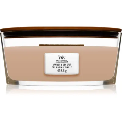 Woodwick Vanilla & Sea Salt lumânare parfumată cu fitil din lemn (hearthwick) 453.6 g