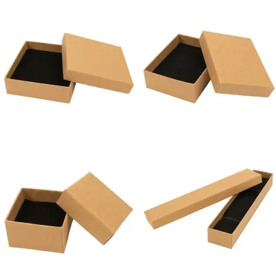 Cutie hârtie kraft pentru bijuterii cu suport negru în interior (set 10 buc)