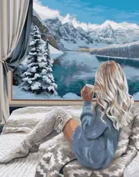 Pictură mozaic cu diamante MagicArt -Confort de iarnă, 30 x 40 cm, cu mărgele rotunde + AB
