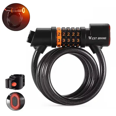 Antifurt bicicleta cu cifru iluminat LED, suport prindere, reincarcabil, 120 cm