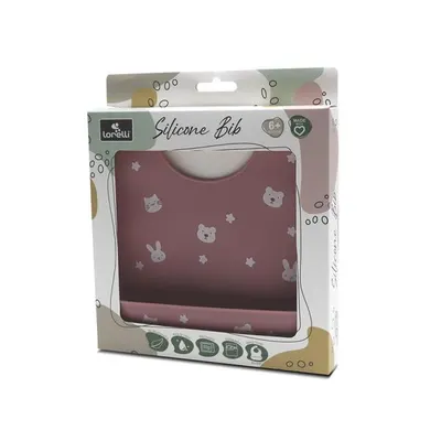 Baveta din silicon cu buzunar frontal, reglabila, 6 luni+, Deep Pink