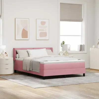 vidaXL Pat cu arcuri cu headboard Manual Roz 200 x 140 cm Catifea