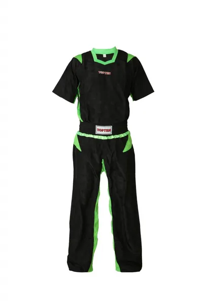 Uniforma Kickboxing "TTM", aprobat WAKO, Top Ten, Negru-Verde, 180 cm