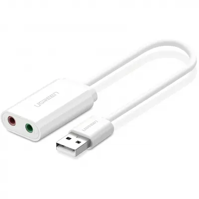 Placa de sunet USB UGREEN US205, 2 x Jack 3.5mm, Alba