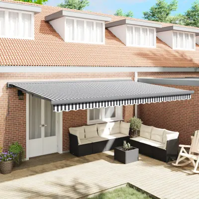 vidaXL Copertină retractabilă antracit/alb, 5x3 m, textil/aluminiu