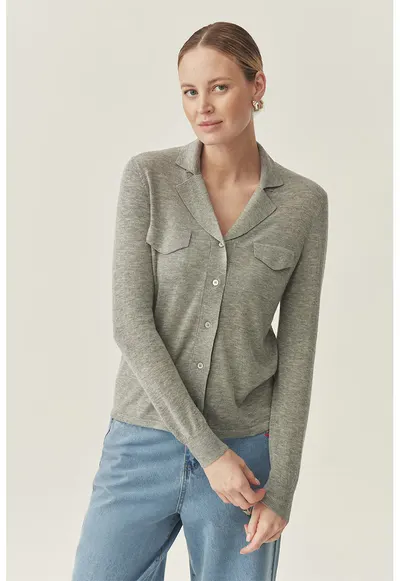 Cardigan din amestec de lana cu nasturi TATUUM x Adeline Wang - Gri deschis
