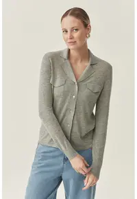 Cardigan din amestec de lana cu nasturi TATUUM x Adeline Wang - Gri deschis