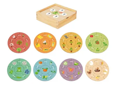 Set de 8 puzzle-uri circulare din lemn