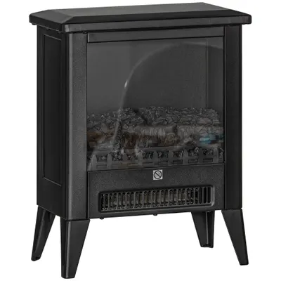 HOMCOM Șemineu Electric cu Efect Flacără 3D pe 3 Intensități, Oprire Automată, Încălzire Reglabilă, 36x21x47 cm, Negru | Aosom Romania