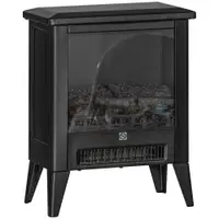 HOMCOM Șemineu Electric cu Efect Flacără 3D pe 3 Intensități, Oprire Automată, Încălzire Reglabilă, 36x21x47 cm, Negru | Aosom Romania