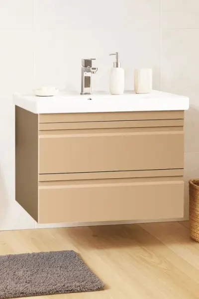 Set Baza front MDF si Lavoar seria 786, suspendata, cu sertare, montata, 70 cm, cappuccino